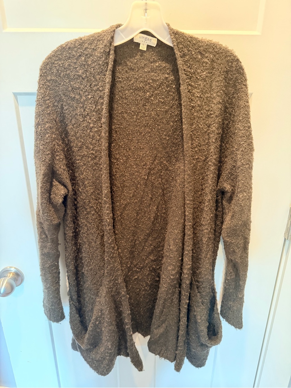 Umgee Brown Boucle Textured Open Front Long Cardigan Sweater Small
